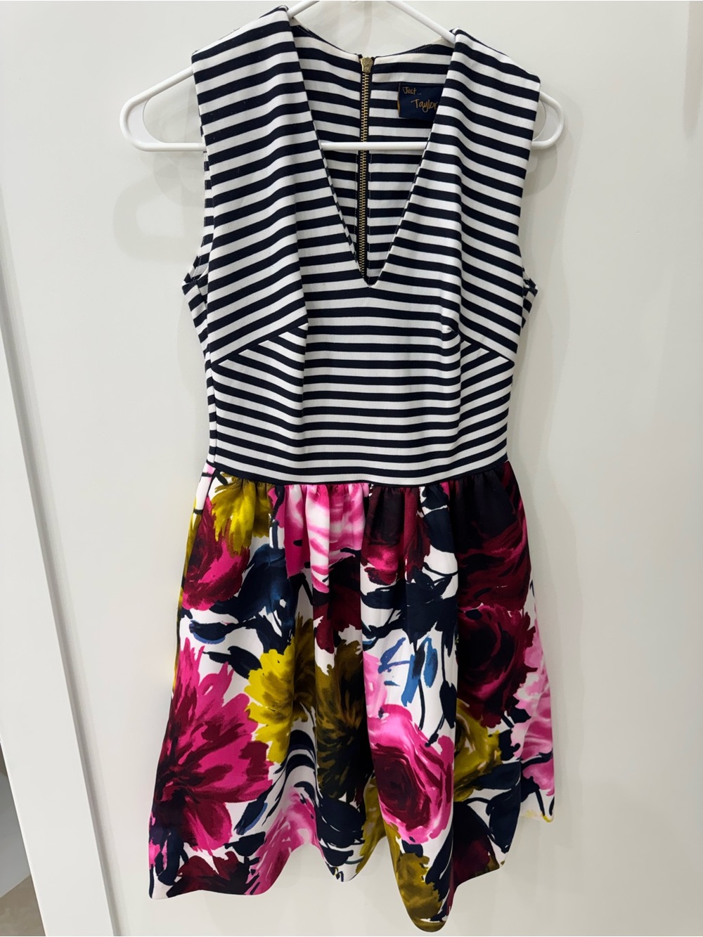 Taylor Striped Bodice Floral Skirt Girls' Dress - Navy, White, Pink, Yellow